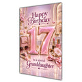 Granddaughter 17th Birthday Card - Pink Number, Bows and Accessories