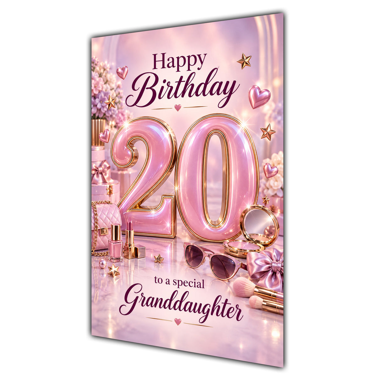 Granddaughter 20th Birthday Card - Pink Number, Bows and Accessories