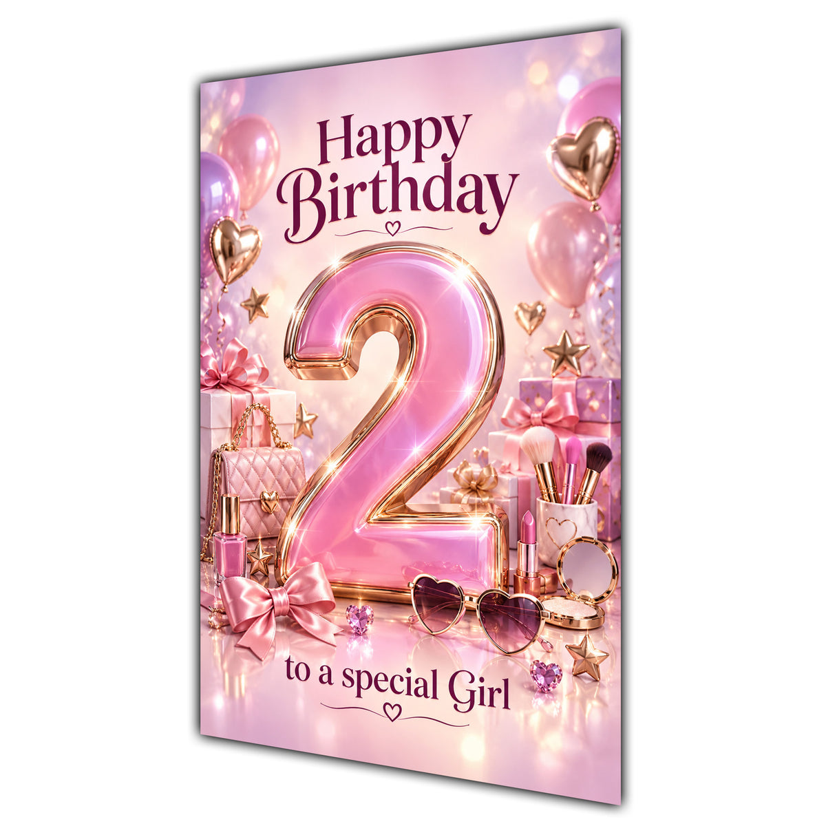 Girl 2nd Birthday Card - Pink Number, Bows and Accessories