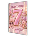 Girl 7th Birthday Card - Pink Number, Bows and Accessories