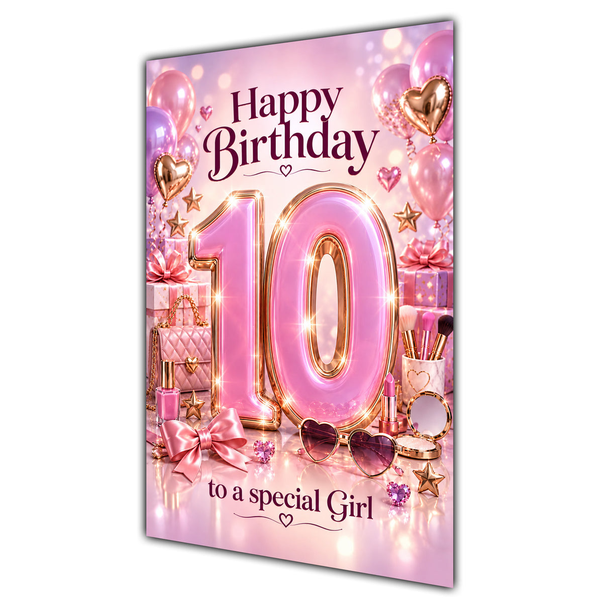 Girl 10th Birthday Card - Pink Number, Bows and Accessories