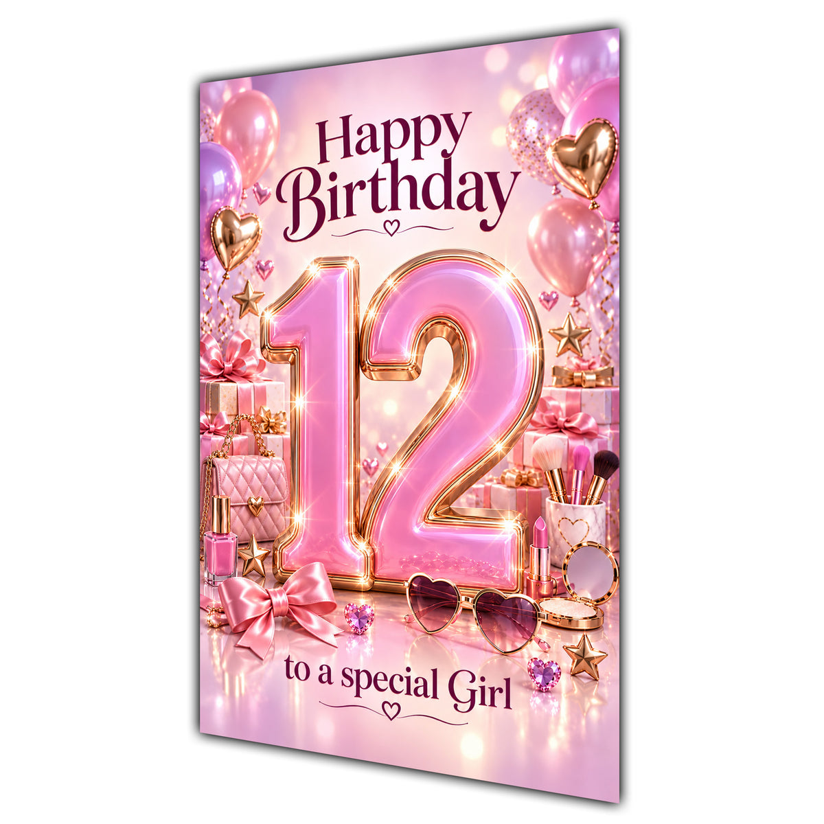 Girl 12th Birthday Card - Pink Number, Bows and Accessories