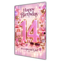 Girl 14th Birthday Card - Pink Number, Bows and Accessories