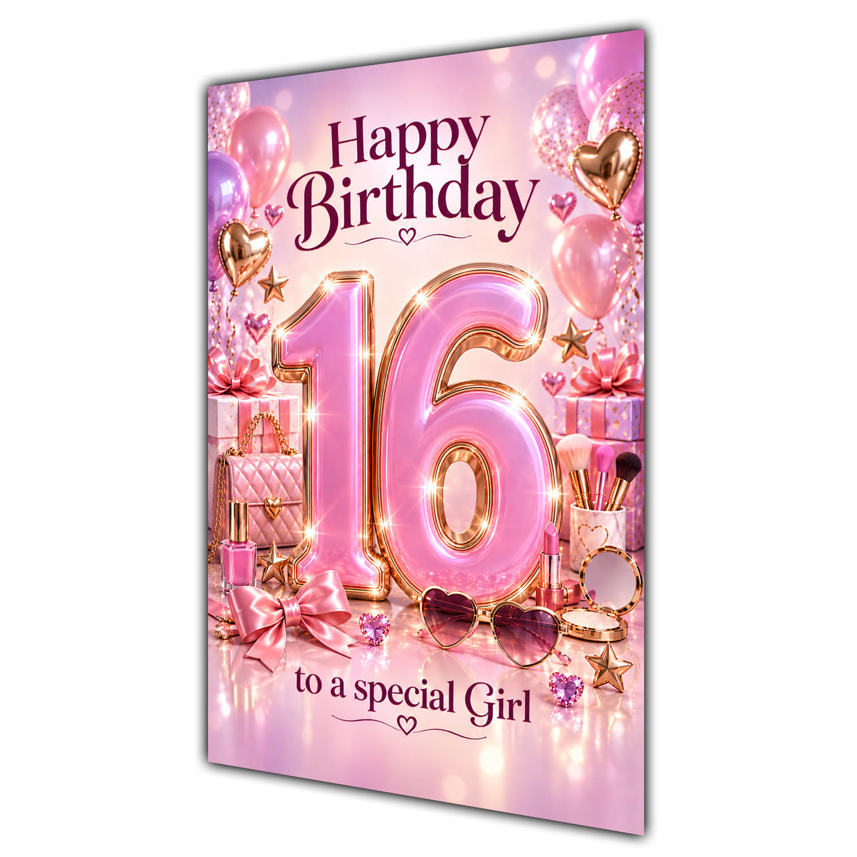 Girl 16th Birthday Card - Pink Number, Bows and Accessories