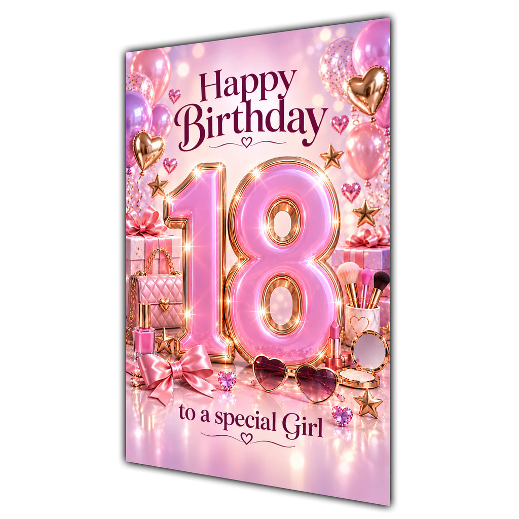 Girl 18th Birthday Card - Pink Number, Bows and Accessories