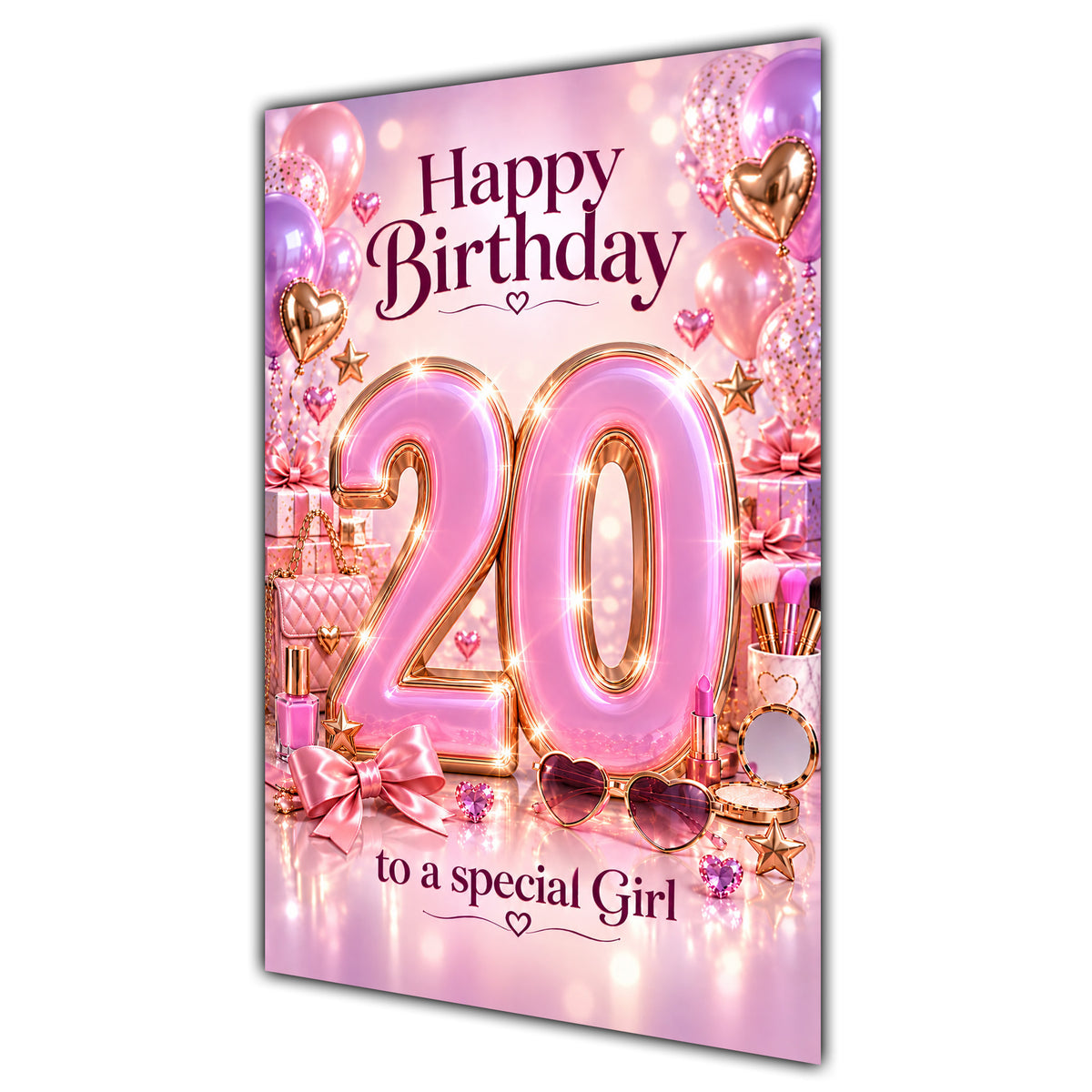 Girl 20th Birthday Card - Pink Number, Bows and Accessories