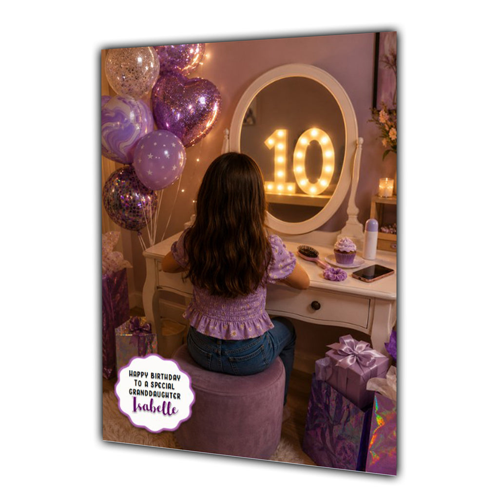 10th Birthday Card For Girls, Daughter, Granddaughter, Niece, Brown Hair, Dressing Table