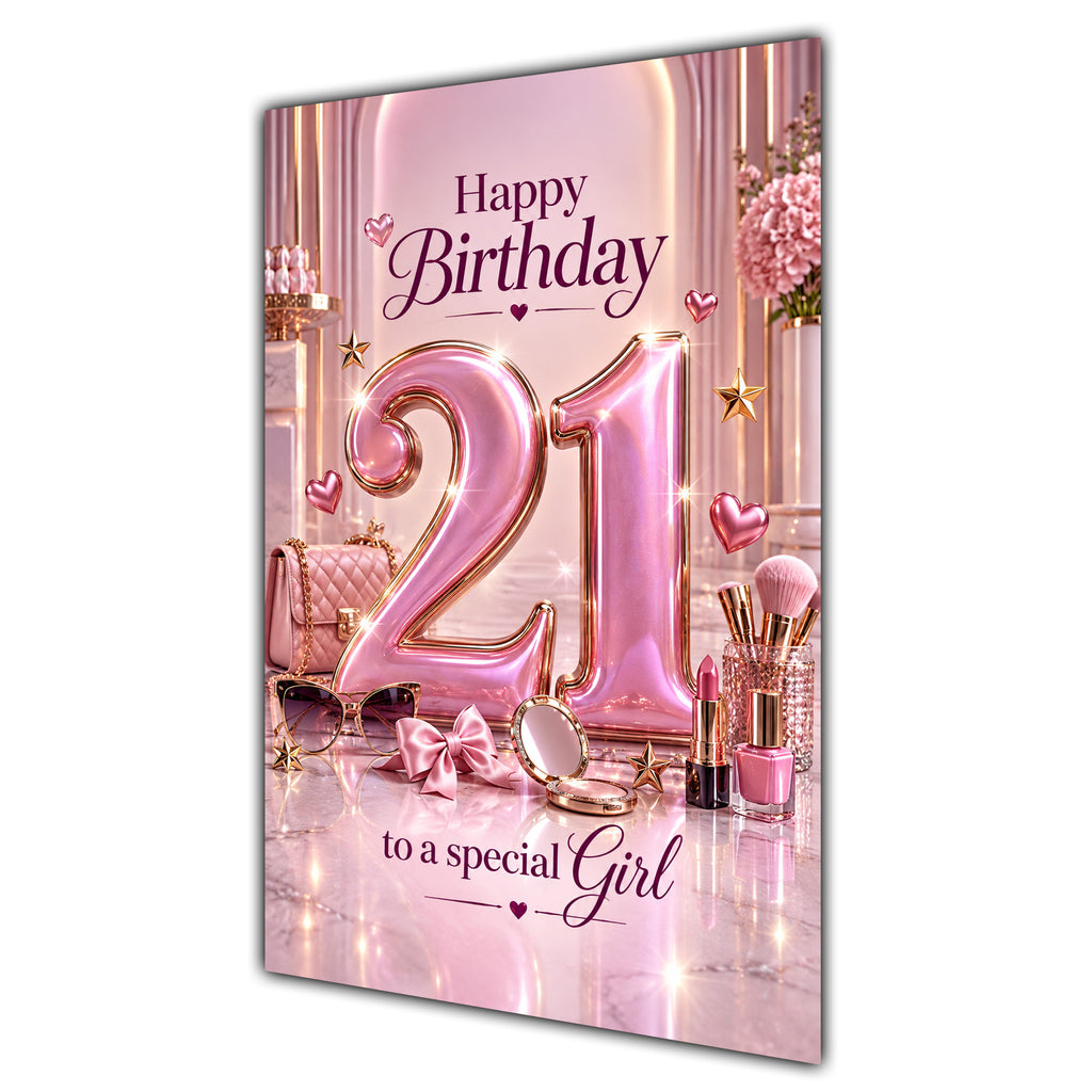 Girl 21st Birthday Card - Pink Number, Bows and Accessories