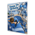 7th Birthday Card - Boy in Blue Gaming Bedroom