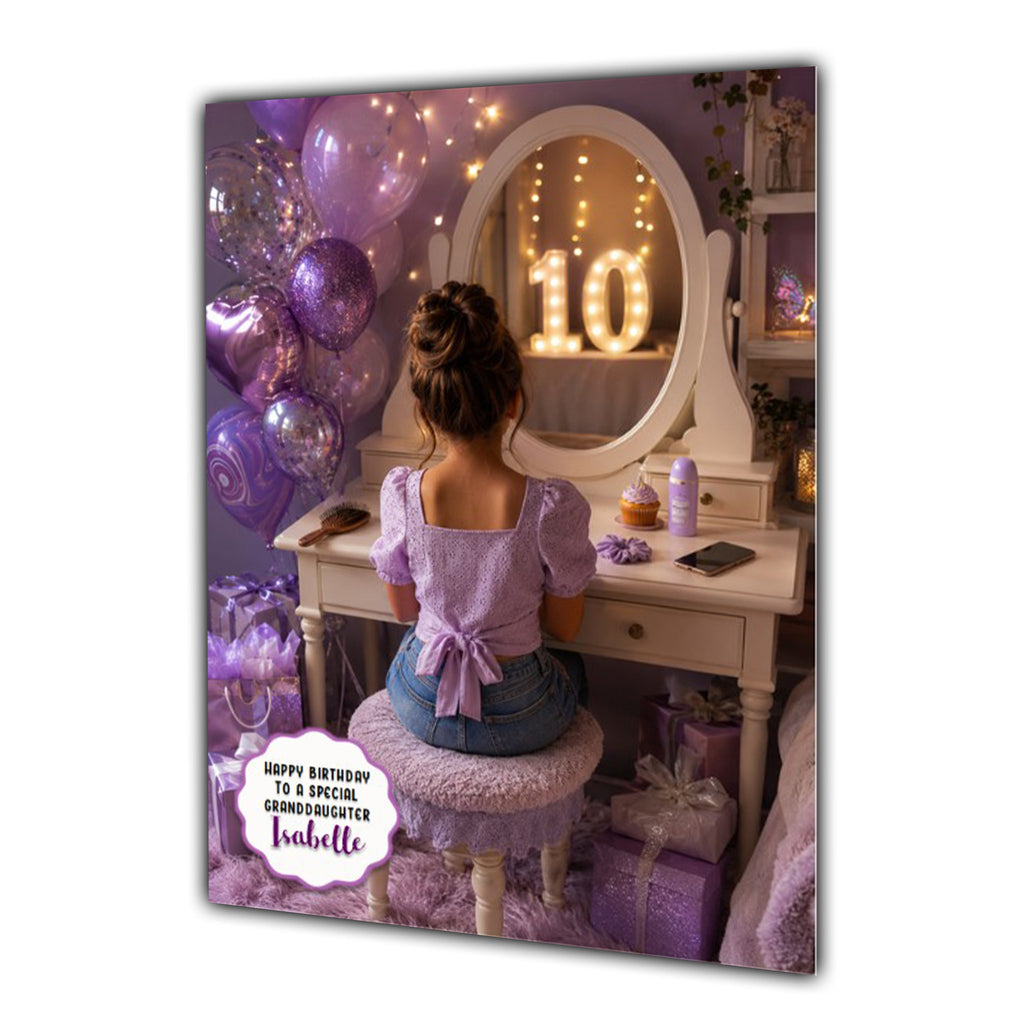 10th Birthday Card For Girls, Daughter, Granddaughter, Niece, Brown Hair, Dressing Table