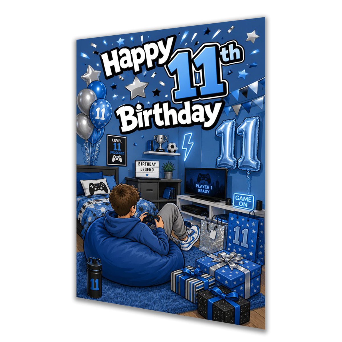 11th Birthday Card for Boys - Blue Gaming Design - A5