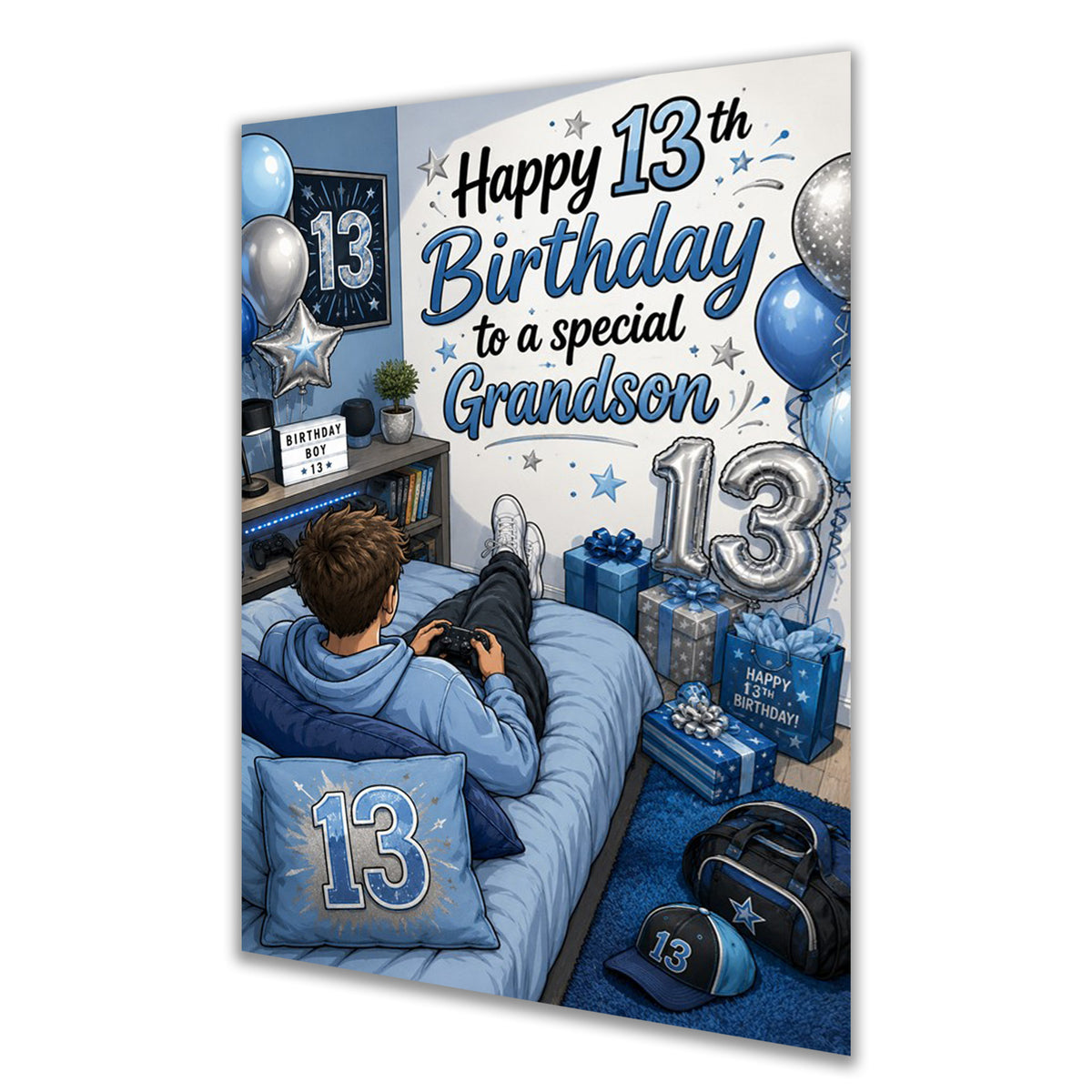 13th Birthday Card for Grandson, Boys, Male, Gaming, Gamer, Teenager