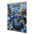 14th Birthday Card - Boy in Blue Gaming Bedroom