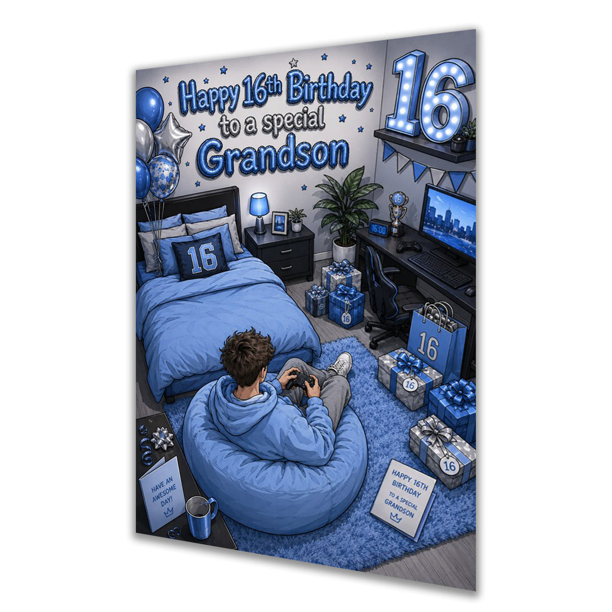 16th Birthday Card for Grandson, Boys, Male, Gaming, Gamer, Teenager