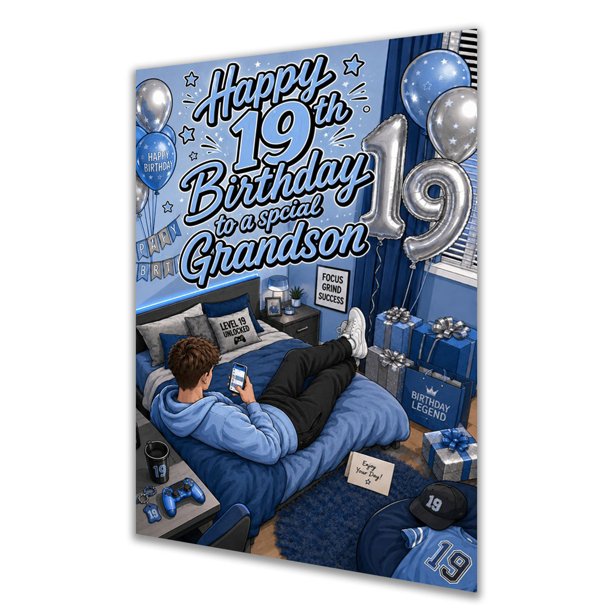 19th Birthday Card for Grandson, Boys, Men, Male, Gaming, Gamer, Teenager