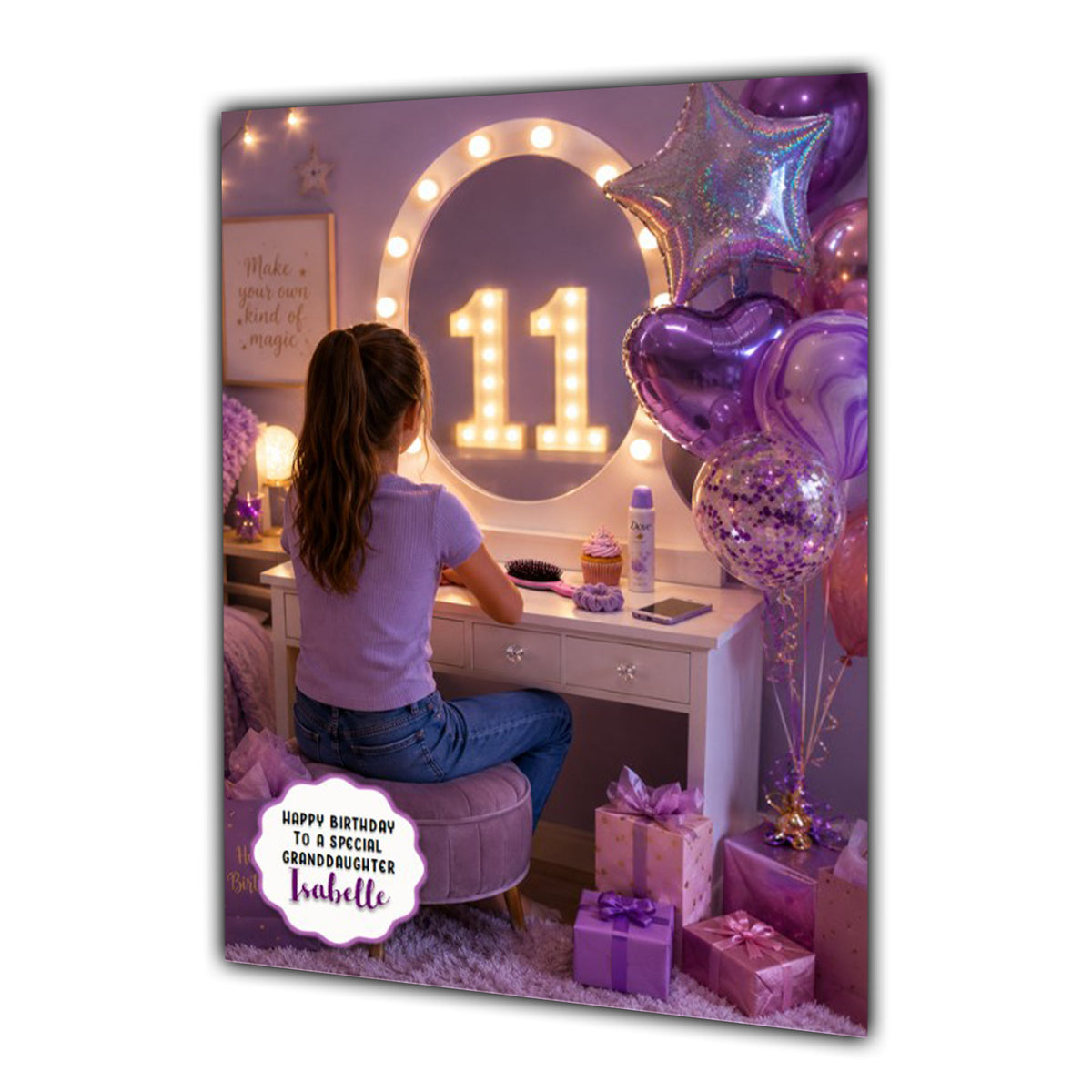 11th Birthday Card For Girls, Daughter, Granddaughter, Niece, Blonde Hair, Dressing Table