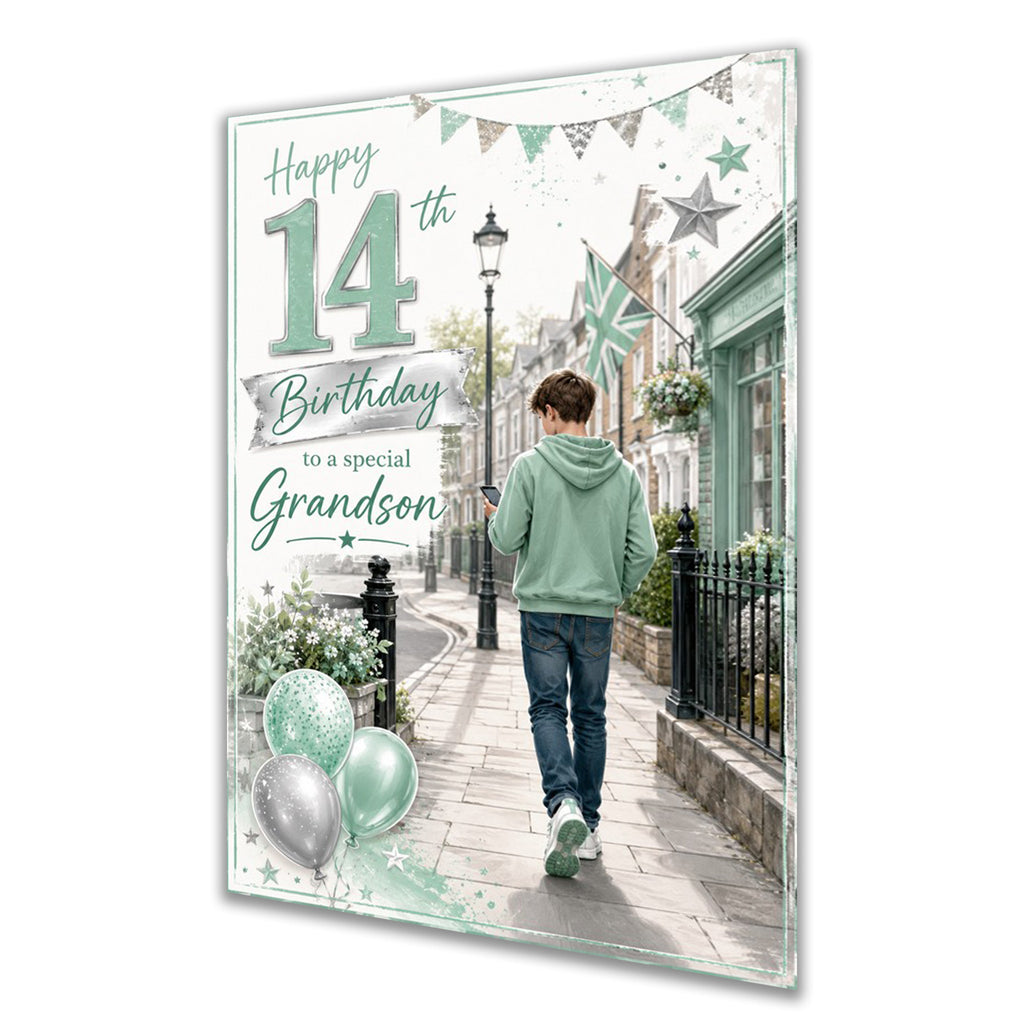 14th Birthday Card for Grandson, Boys, Male, Mobile Phone