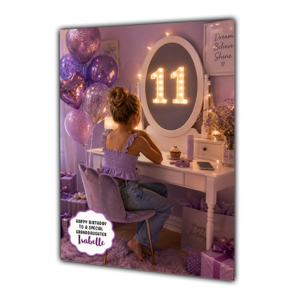 11th Birthday Card For Girls, Daughter, Granddaughter, Niece, Blonde Hair, Dressing Table