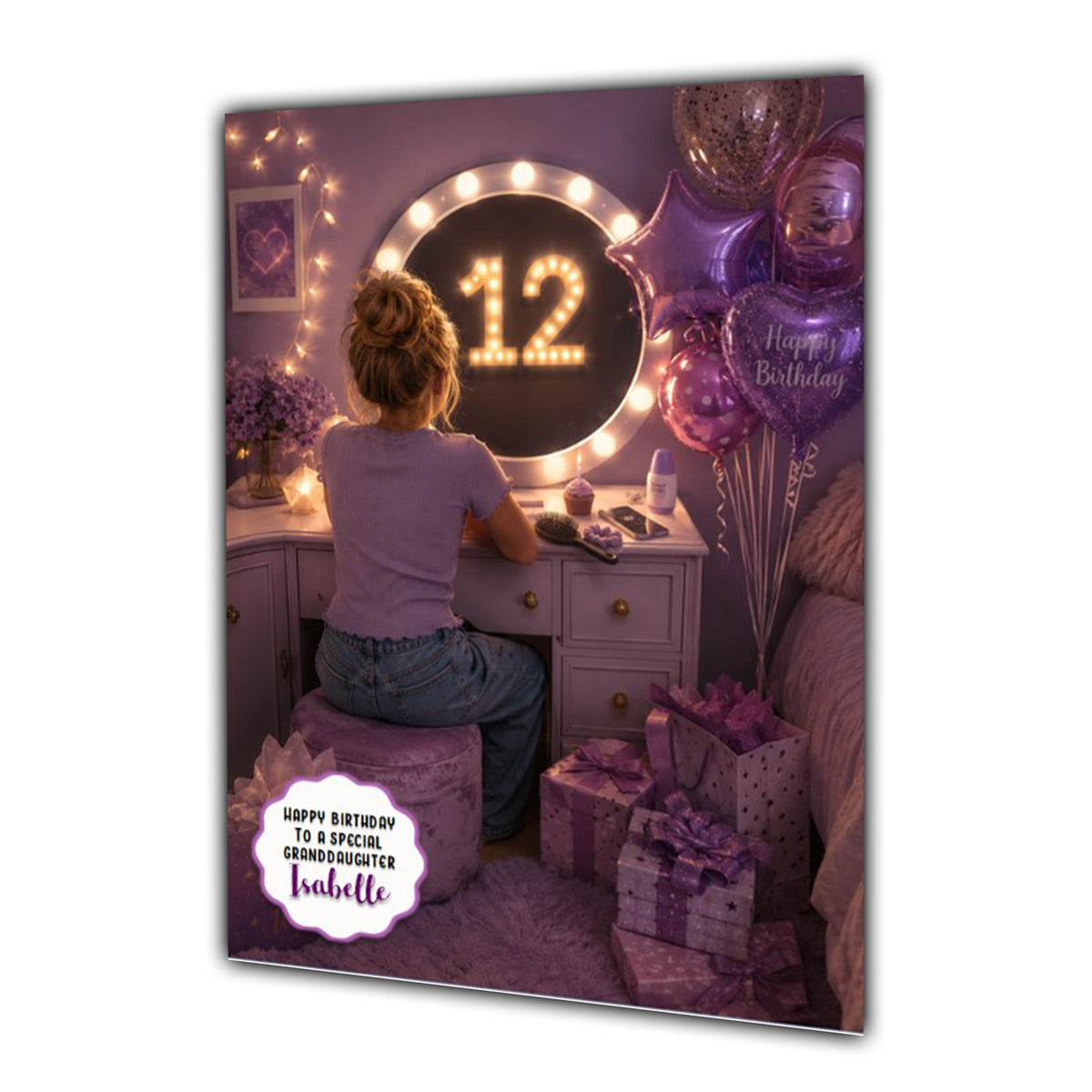 12th Birthday Card For Girls, Daughter, Granddaughter, Niece, Blonde Hair, Dressing Table