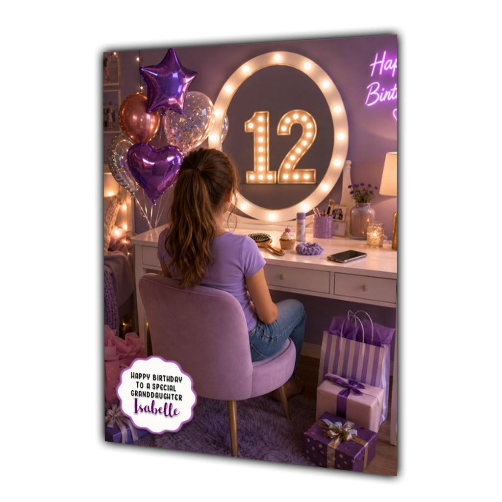 12th Birthday Card For Girls, Daughter, Granddaughter, Niece, Brown Hair, Dressing Table