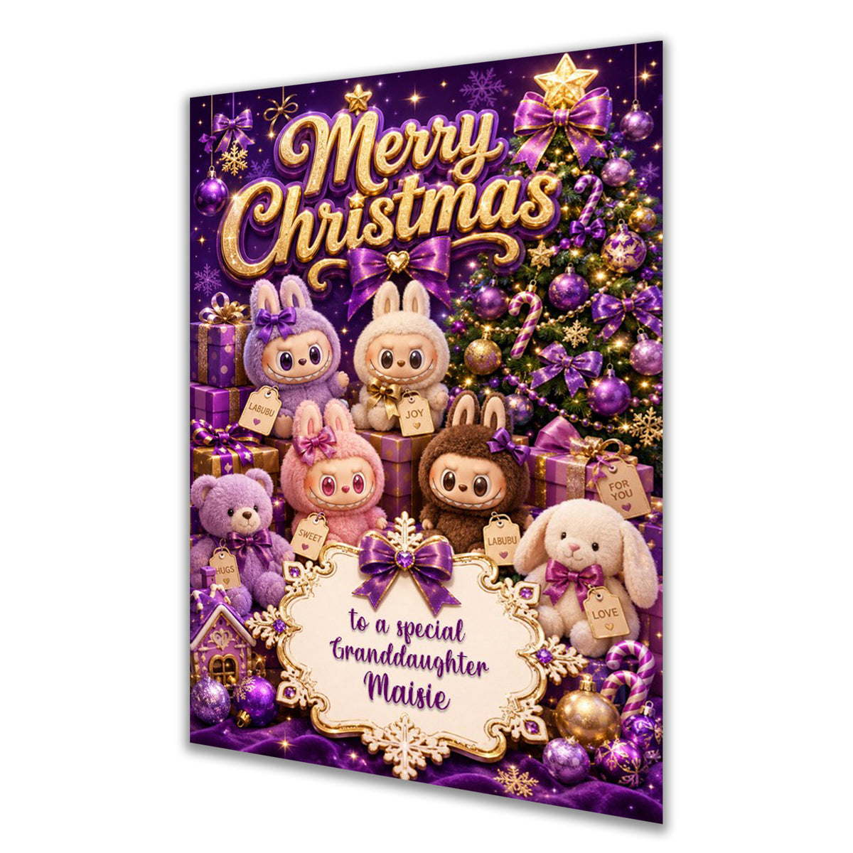 Personalised Christmas Card - Cute Toy Characters in Purple