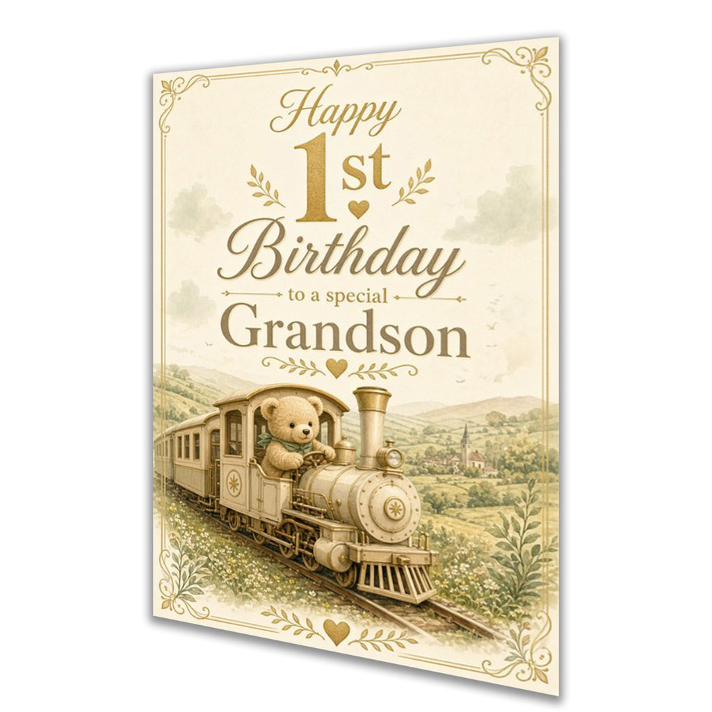 Grandson 1st Birthday Card - Teddy Bear Train