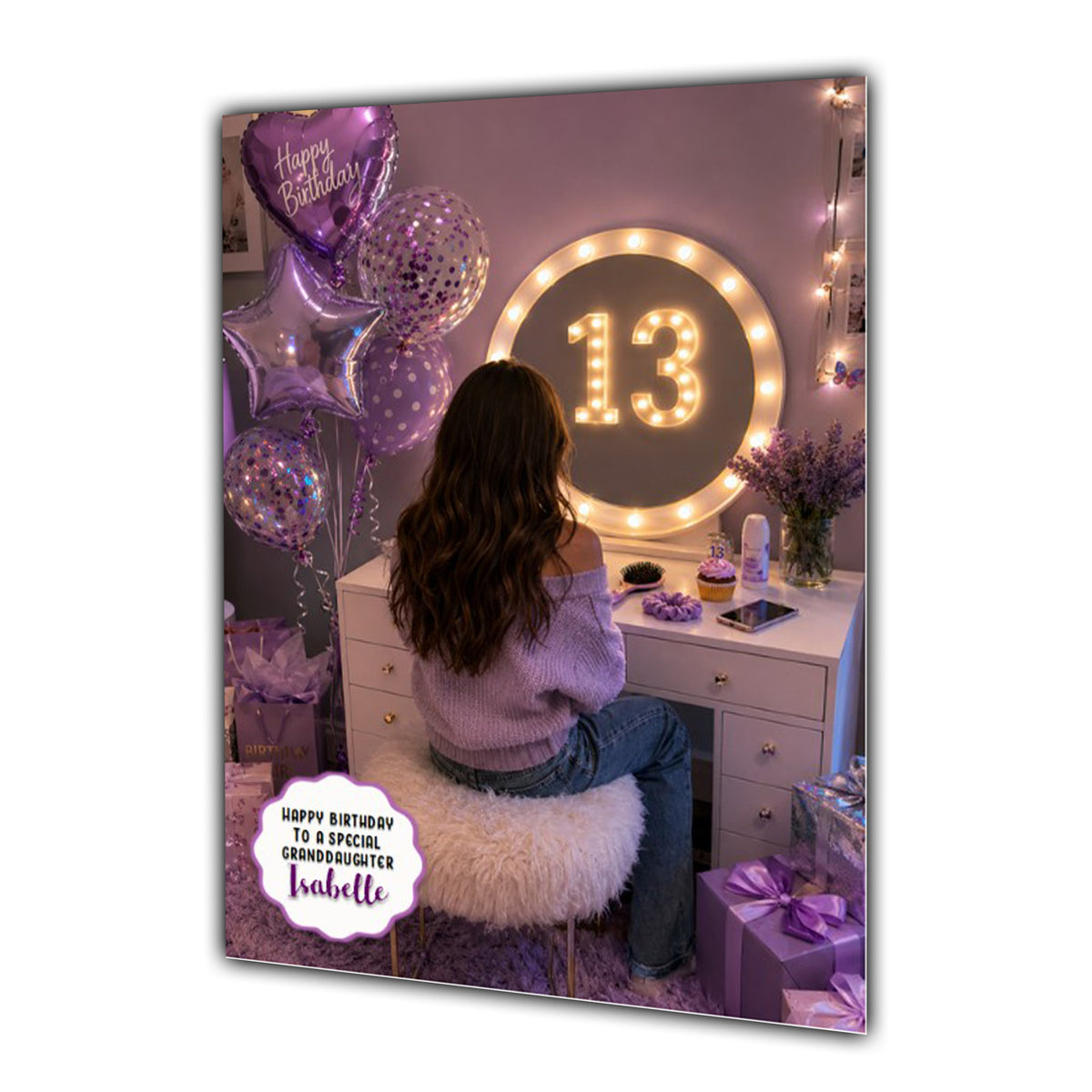 13th Birthday Card For Girls, Daughter, Granddaughter, Niece, Brown Hair, Dressing Table