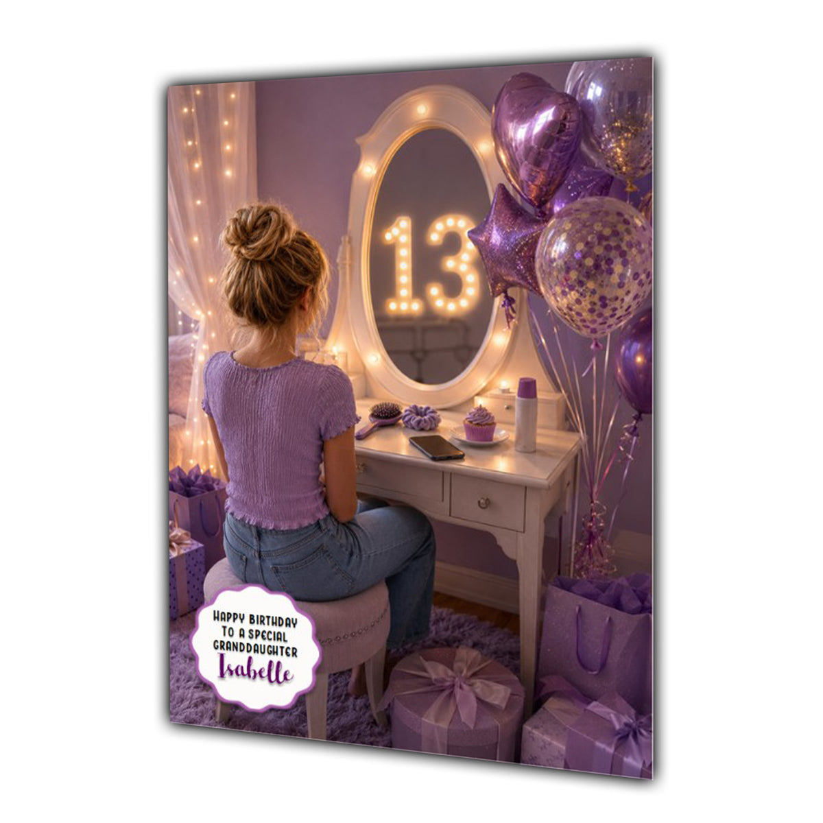 13th Birthday Card For Girls, Daughter, Granddaughter, Niece, Blonde Hair, Dressing Table