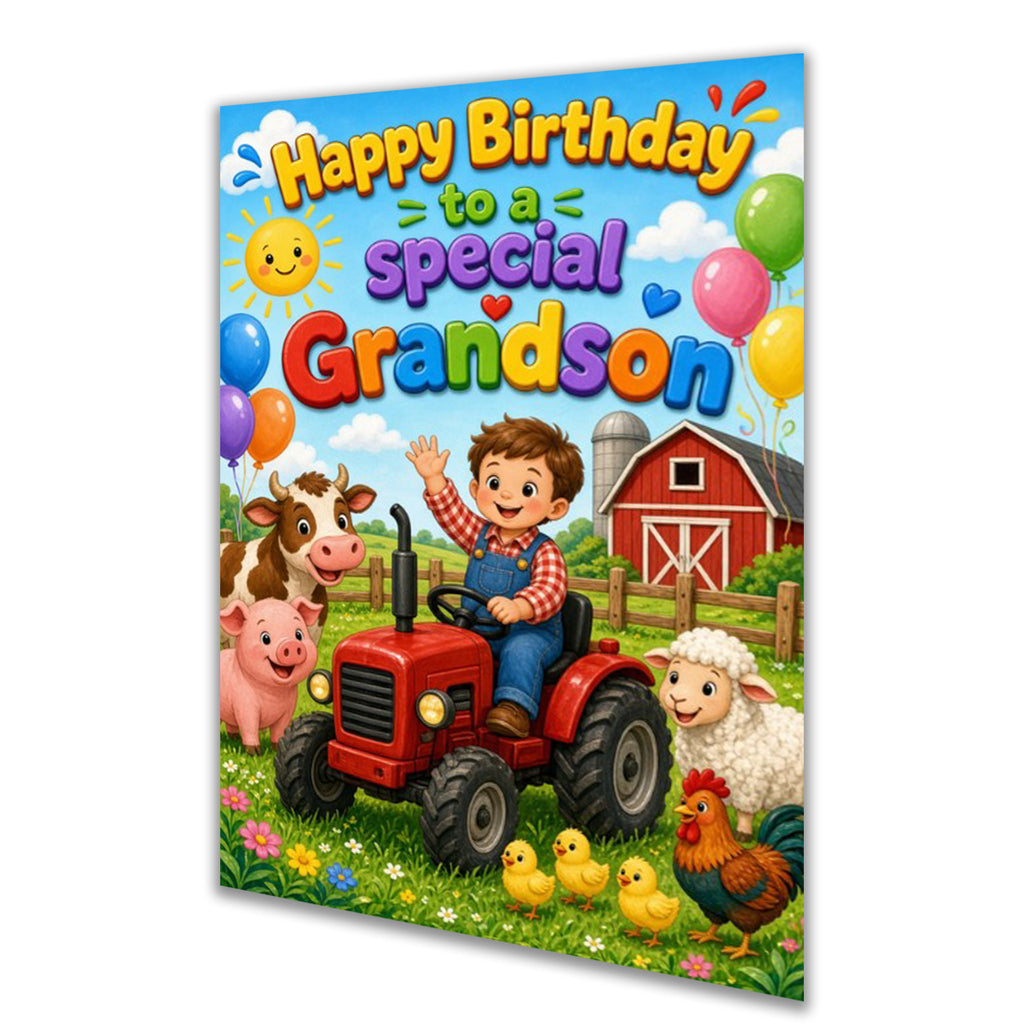 Grandson Birthday Card - Boy on Tractor