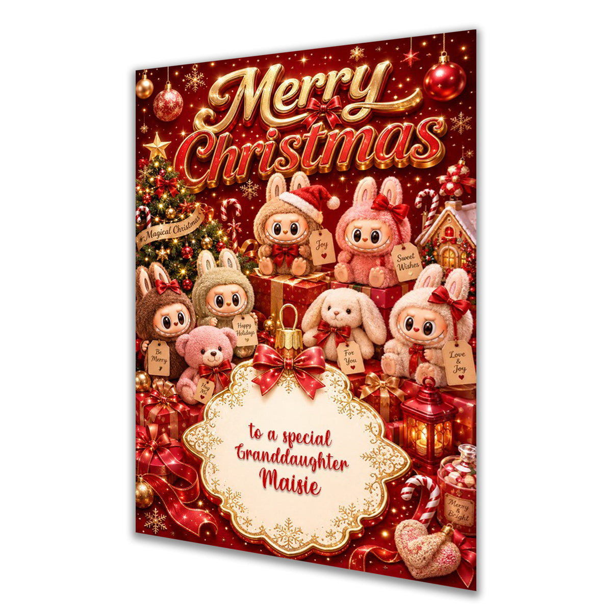 Personalised Christmas Card - Cute Toy Characters in Red