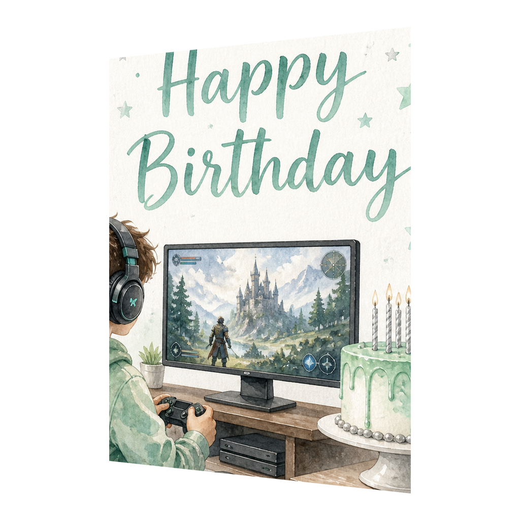 Birthday Card - Gamer in Mint Green