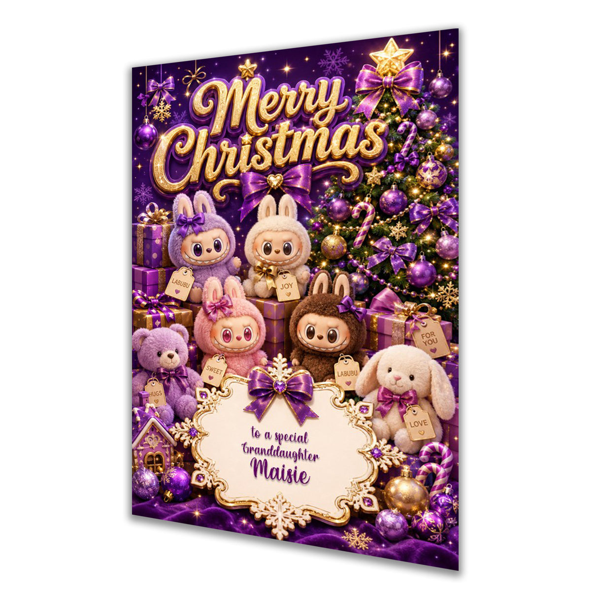 Personalised Christmas Card - Cute Toy Characters in Purple