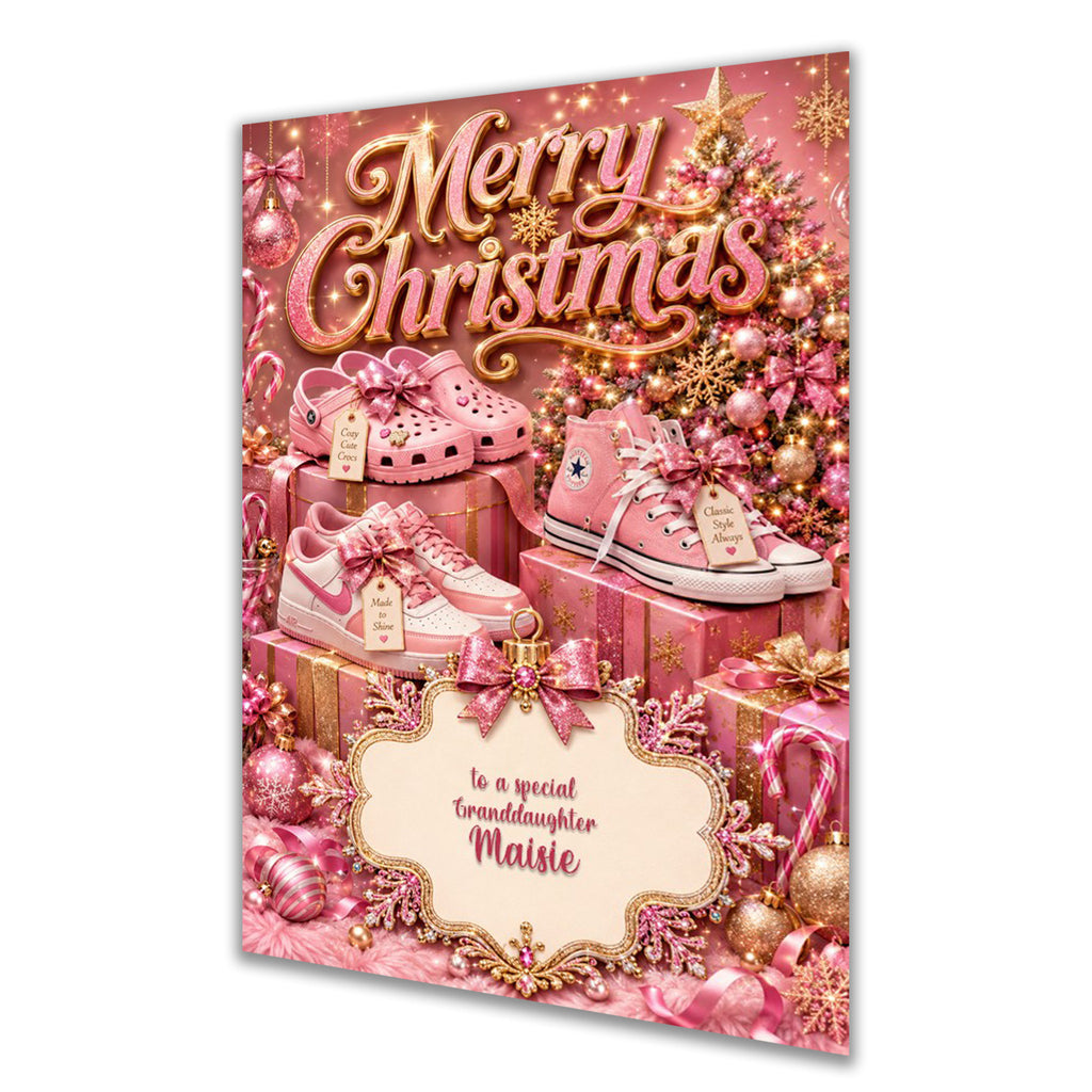 Personalised Christmas Card - Pink Trainers and Shoes