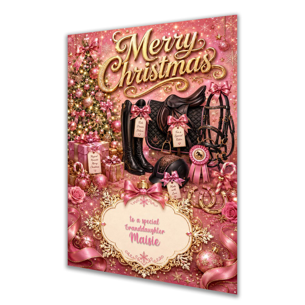 Personalised Christmas Card - Horse Riding Equipment in Pink