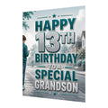 Happy 13th Birthday Grandson Blue Silver Street Greeting Card A5