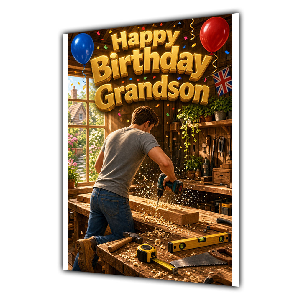 Grandson Birthday Card - Woodworking Workshop