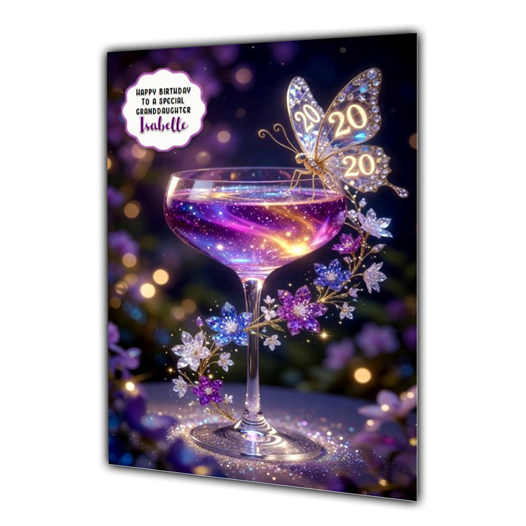 20th Birthday Card Granddaughter Daughter Niece Butterfly Cocktail A5 Size