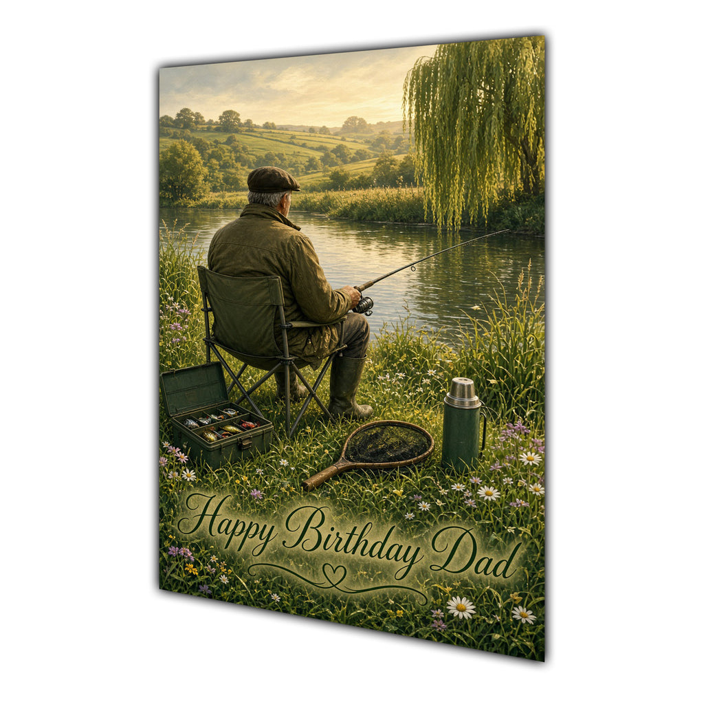 Happy Birthday Dad Fishing Lakeside Greeting Card A5