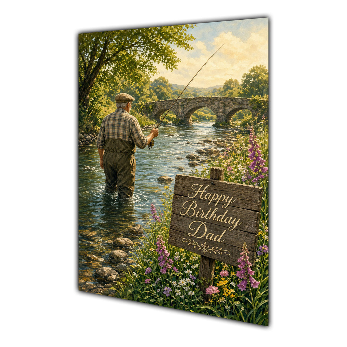 Happy Birthday Dad River Fishing Greeting Card A5