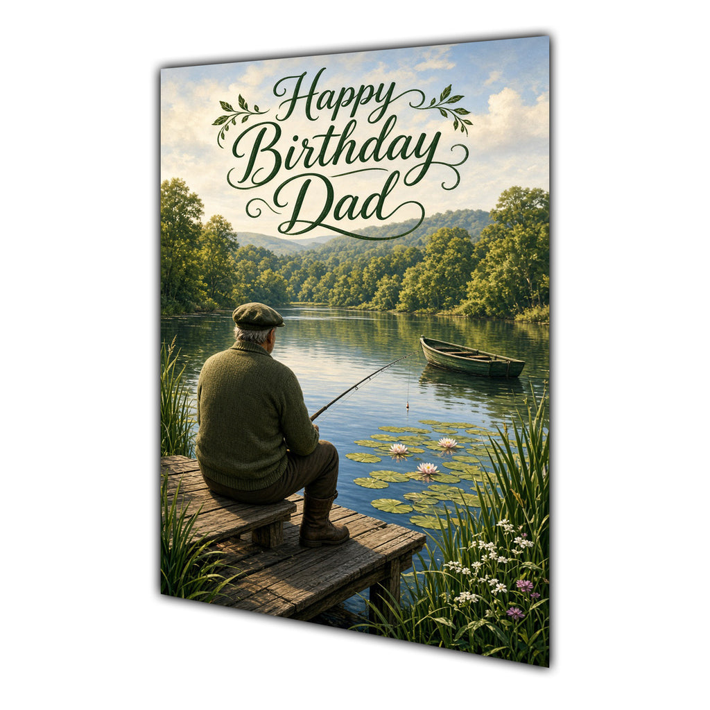 Happy Birthday Dad Fishing Lake Greeting Card A5
