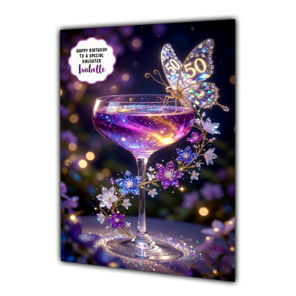 50th Birthday Card Daughter Niece Mum Friend  Butterfly Cocktail A5 Size