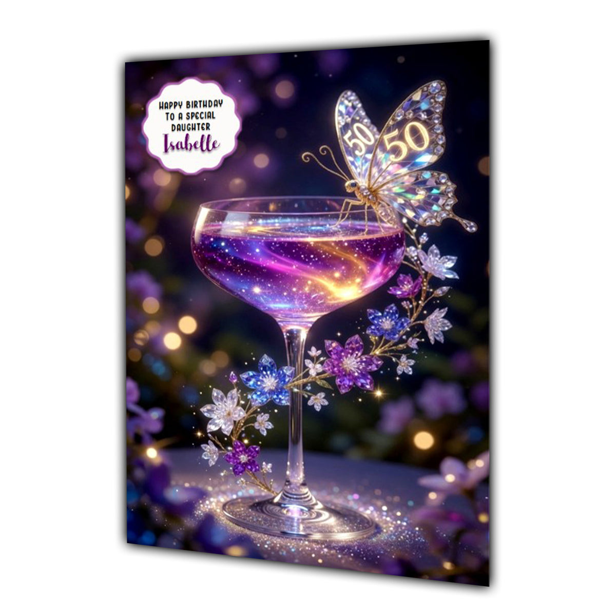 50th Birthday Card Daughter Niece Mum Friend  Butterfly Cocktail A5 Size