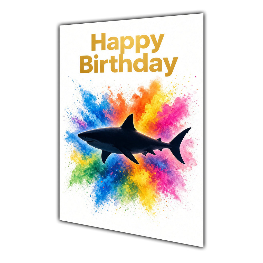 Happy Birthday Shark Colour Splash Greeting Card A5