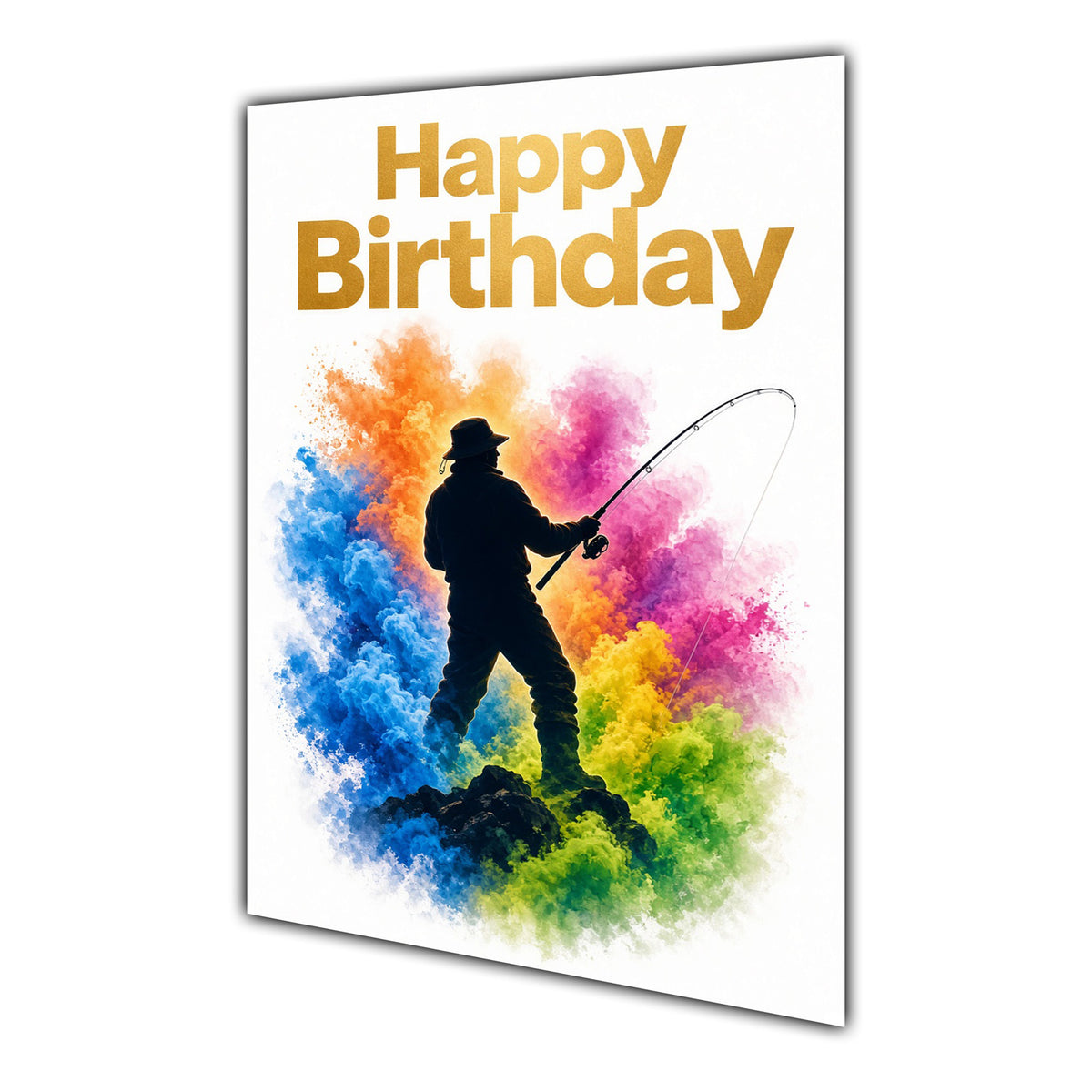 Happy Birthday Fishing Colour Splash Greeting Card A5