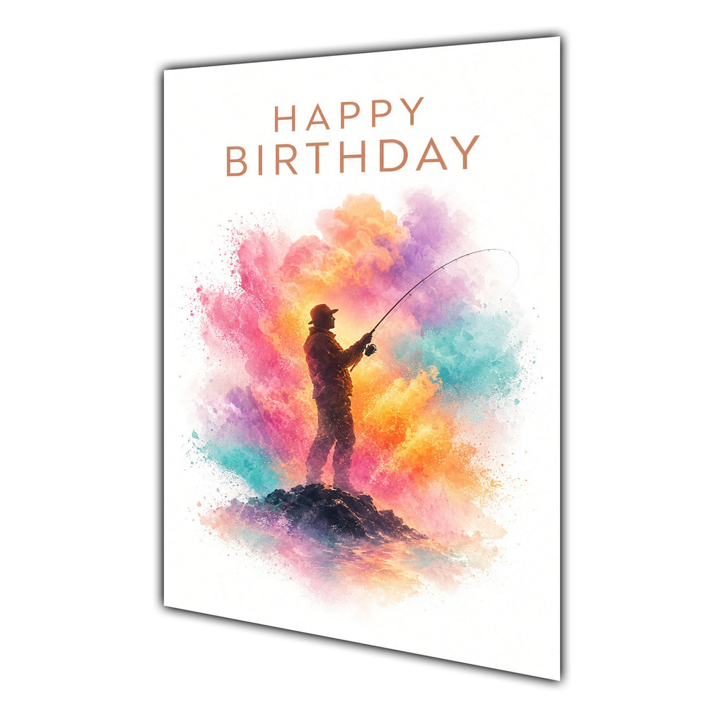 Happy Birthday Fishing Colour Splash Greeting Card Men Male A5