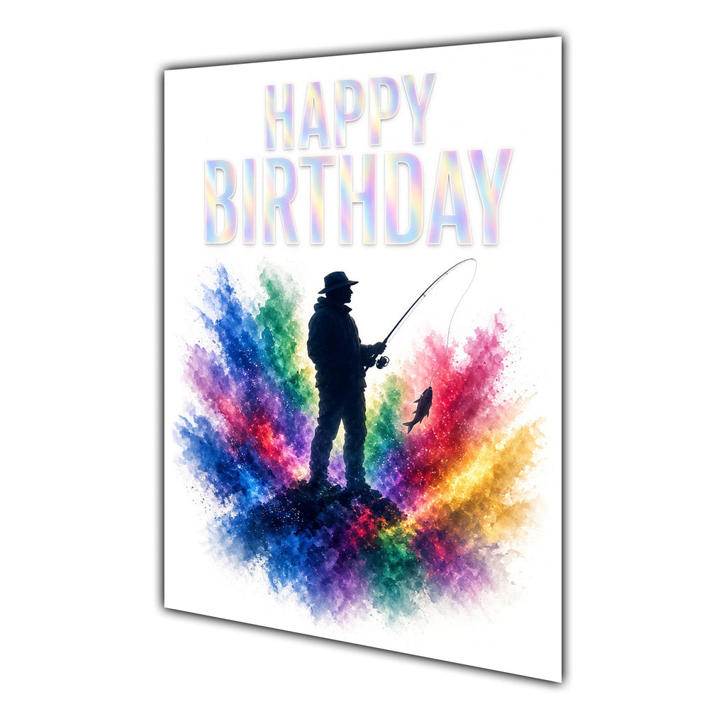 Happy Birthday Fishing Colour Splash Greeting Card A5