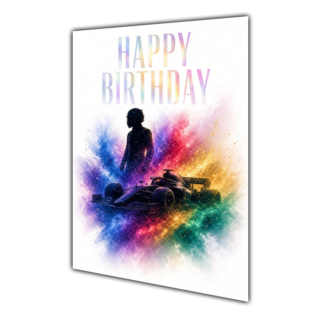 Happy Birthday Formula Racing Colour Splash Greeting Card A5