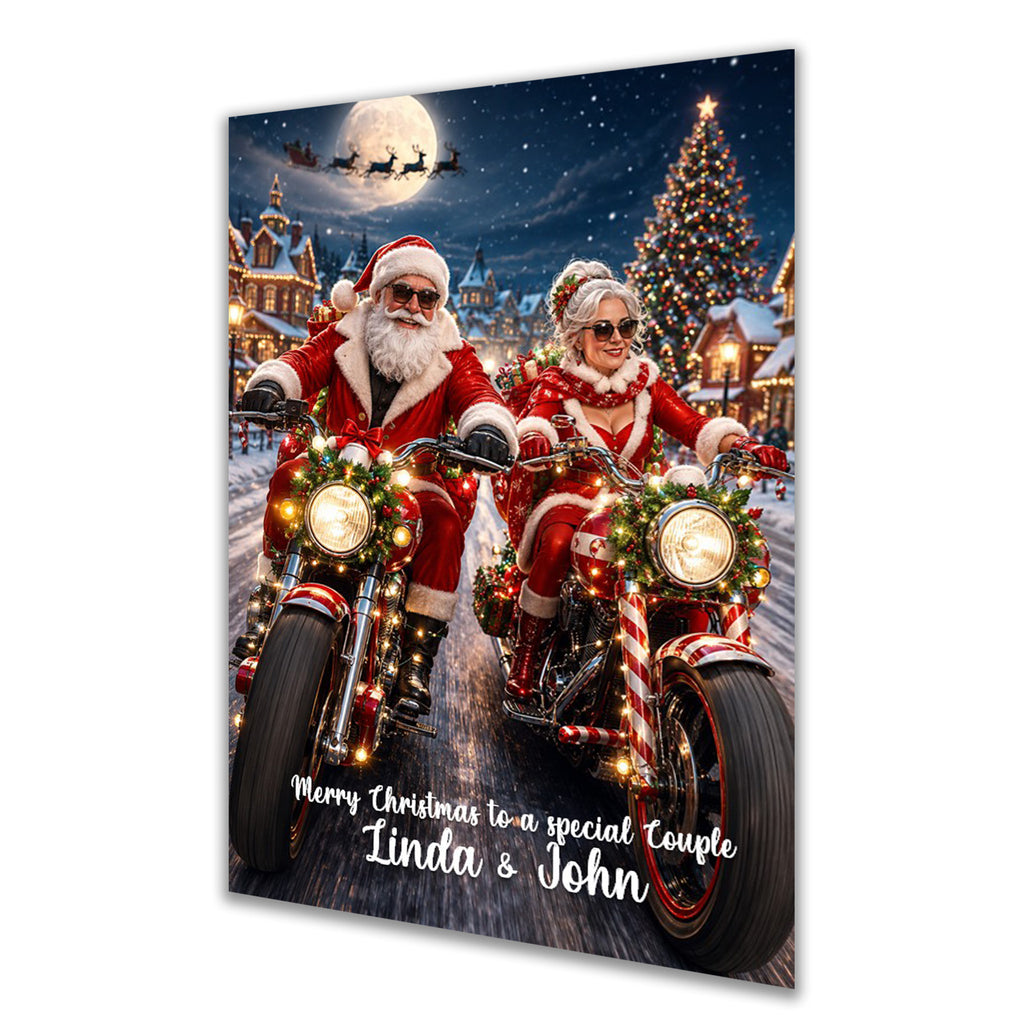 Personalised Christmas Card - Santa and Mrs Claus Riding Motorcycles