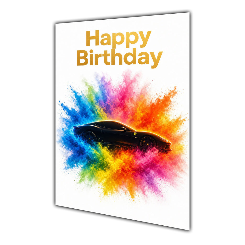 Happy Birthday Sports Car Colour Splash Greeting Card A5