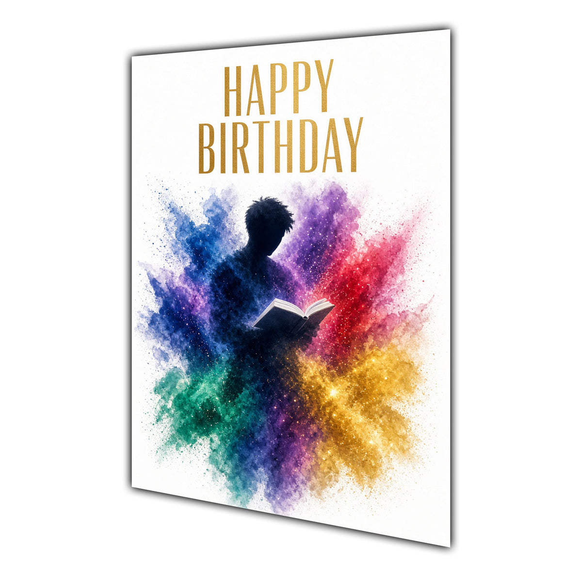 Happy Birthday Reading Book Boys Bookworm Colour Splash Greeting Card A5